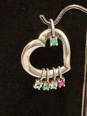 VINTAGE LENOX 925 STERLING SILVER GEMSTONE HEART PENDANT Ruby Emerald Diamond